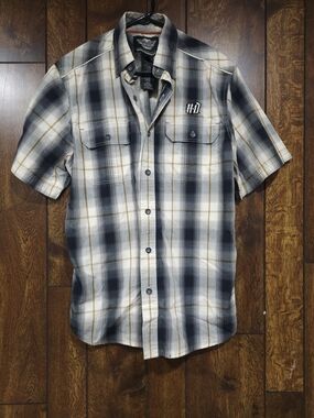 Harley Davidson Mens Large Plaid Button Up Short Sleeve Shirt H-D Motorcycle